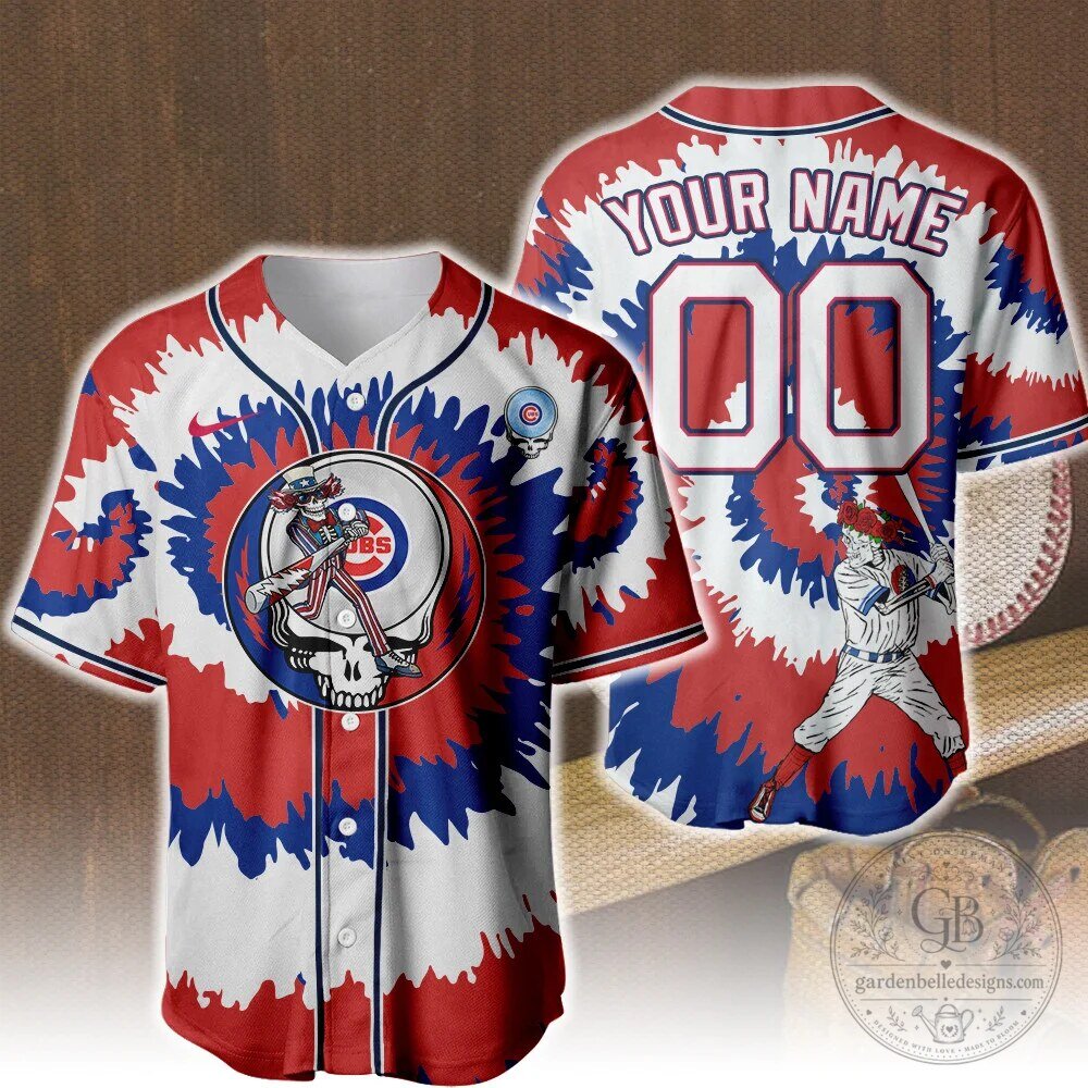 Grateful Dead Chicago Cubs Baseball Jersey with Uncle Sam Stealie Design